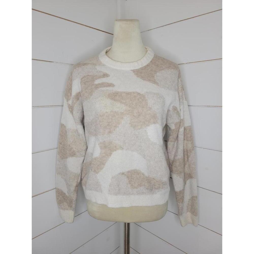 Lucky Brand small tan & cream camouflage crew neck sweater